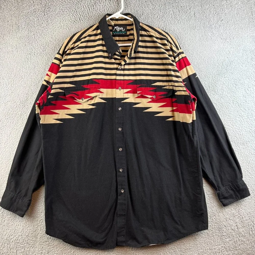 Vintage Roper Border Western Cowboy Button down Shirt size 2XL - Picture 1 of 9